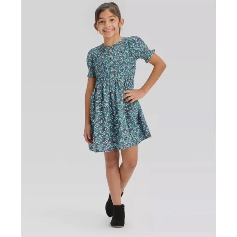 Cat & Jack Girls' Dusty Green Floral Dress - Size XL (14)
